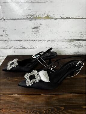 A New Day Annette Black Satin Women's 8 NWT